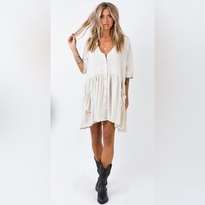 Princess Polly The Sandy Mini Dress Natural Lower Impact Sz XS/S